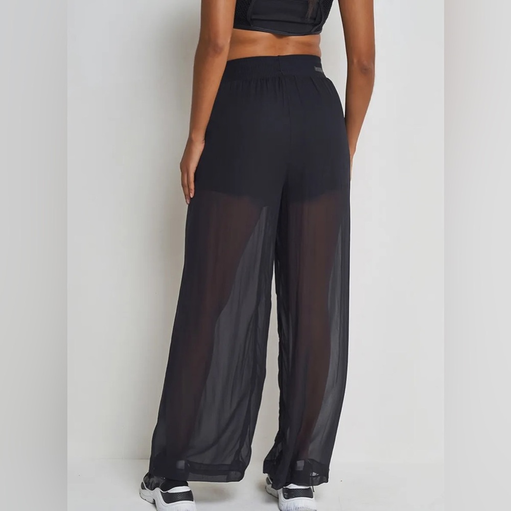 Paper Moon Sheer Wide Leg Pants Black Women’s Small 28” Waist Elastic NWOT